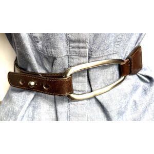 Dark Brown Braided Leather Belt Women’s Large Large Silver Toned Buckle Classic